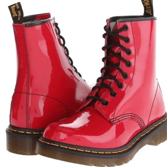 Dr. Martens Shoes - Doc Martins Boots 1460 W Red Leather Platform Docs